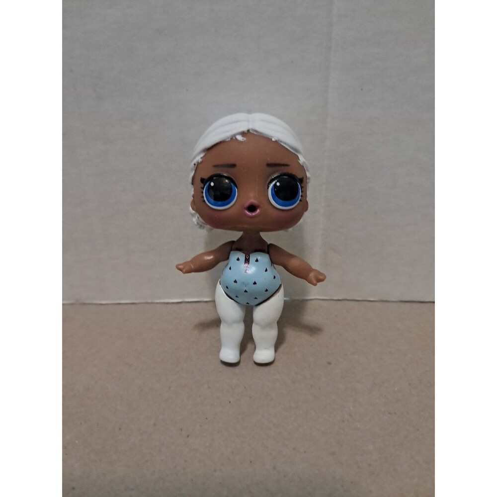 Small Fashion Doll Girl, LoL doll White Wavy Hair, Medium Light, Blue Outfit